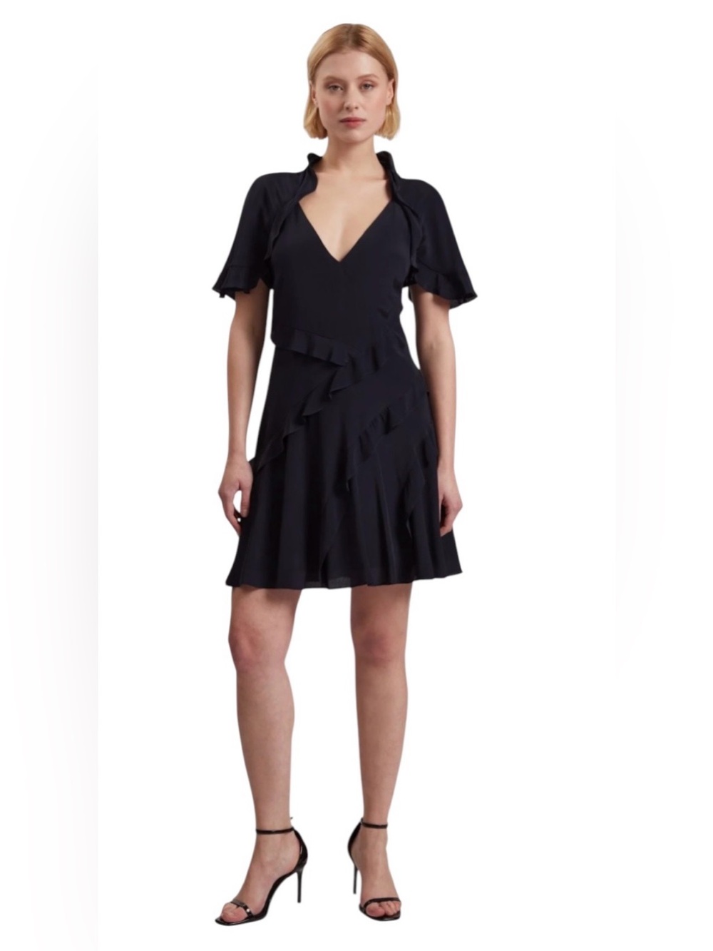 Ted Baker NWT JOJII Frill Trim Angel Sleeve Mini Dress Navy Blue. Ted SZ 1 US 4.